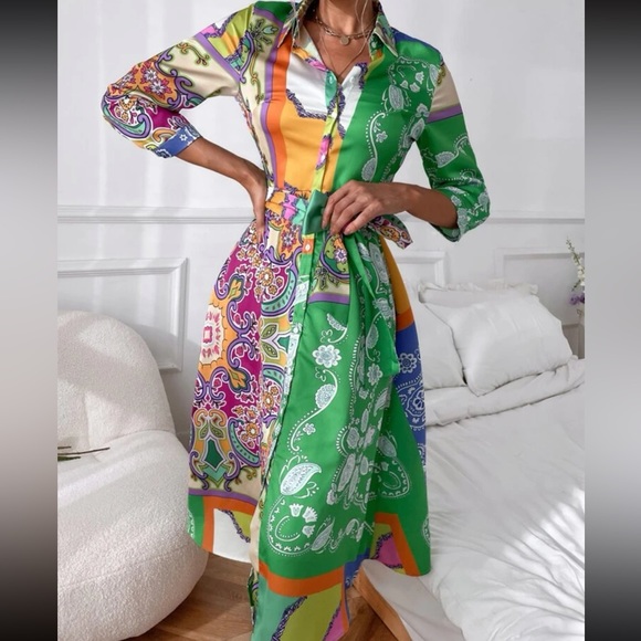 Boho floral print belted shirt dress - Picture 5 of 6